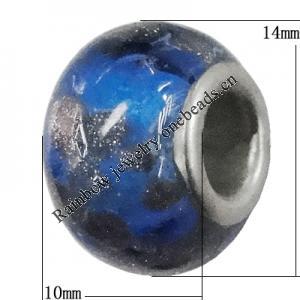 Handmade European style Lampwork Beads With Platinum Color Copper Core, 10x14mm, Hole:5mm, Sold by PC