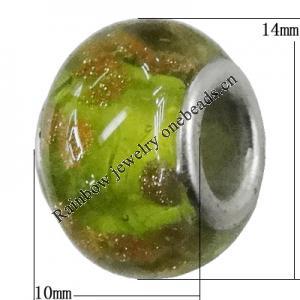 Handmade European style Lampwork Beads With Platinum Color Copper Core, 10x14mm Hole:5mm, Sold by PC