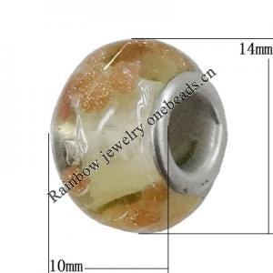 Handmade European style Lampwork Beads With Platinum Color Copper Core, 10x14mm Hole:5mm, Sold by PC