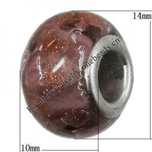 Handmade European style Lampwork Beads With Platinum Color Copper Core, 10x14mm Hole:5mm, Sold by PC