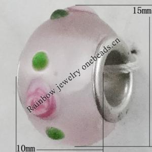 Handmade European style Lampwork Beads With Platinum Color Copper Core, 10x15mm Hole:5mm, Sold by PC