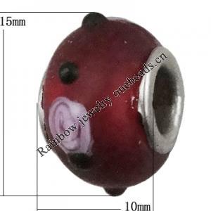 Handmade European style Lampwork Beads With Platinum Color Copper Core, 10x15mm Hole:5mm, Sold by PC