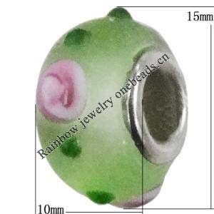 Handmade European style Lampwork Beads With Platinum Color Copper Core, 10x15mm Hole:5mm, Sold by PC