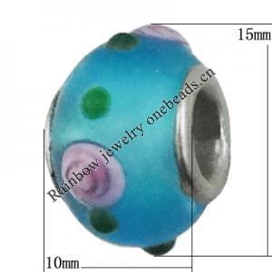 Handmade European style Lampwork Beads With Platinum Color Copper Core, 10x15mm Hole:5mm, Sold by PC