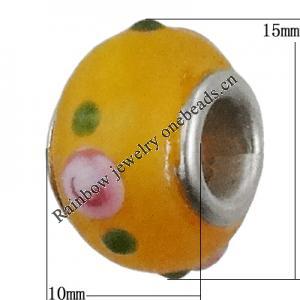 Handmade European style Lampwork Beads With Platinum Color Copper Core, 10x15mm Hole:5mm, Sold by PC