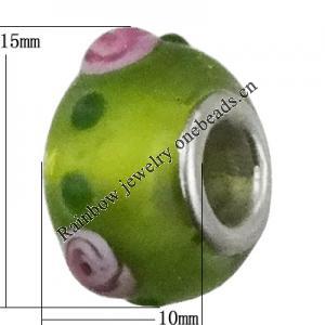 Handmade European style Lampwork Beads With Platinum Color Copper Core, 10x15mm Hole:5mm, Sold by PC