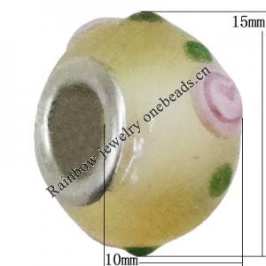 Handmade European style Lampwork Beads With Platinum Color Copper Core, 10x15mm Hole:5mm, Sold by PC