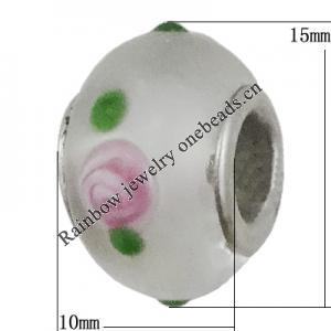 Handmade European style Lampwork Beads With Platinum Color Copper Core, 10x15mm Hole:5mm, Sold by PC