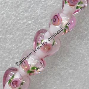 Silver Foil Lampwork Beads, Heart 12mm Hole: About 1.5mm, Sold by PC