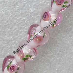 Silver Foil Lampwork Beads, Heart 18mm Hole: About 1.5mm, Sold by PC