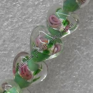 Silver Foil Lampwork Beads, Heart 16mm Hole: About 1.5mm, Sold by PC