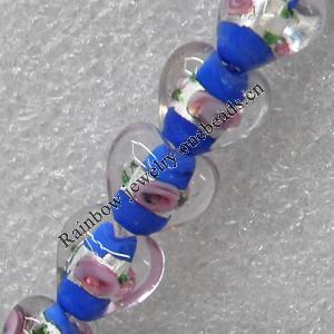 Silver Foil Lampwork Beads, Heart 12mm Hole: About 1.5mm, Sold by PC