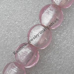 Silver Foil Lampwork Beads, Flat Round 15mm Hole: About 1.5mm, Sold by PC