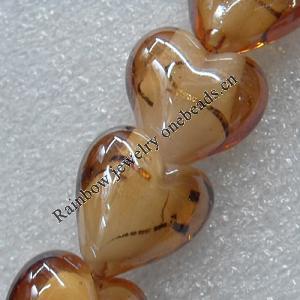 Gold Foil Lampwork Beads, Heart 16mm Hole: About 1.5mm, Sold by PC