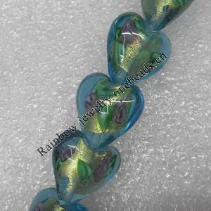 Gold Foil Lampwork Beads, Heart 18mm Hole: About 1.5mm, Sold by PC