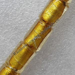 Gold Foil Lampwork Beads, Tube 14x18mm Hole: About 1.5mm, Sold by PC