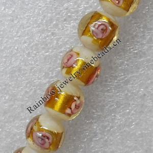Gold Foil Lampwork Beads, Round 12mm Hole: About 1.5mm, Sold by PC
