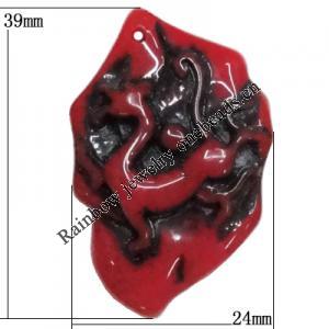 Resin Pendant, 39x24mm Hole:1mm, Sold by Bag