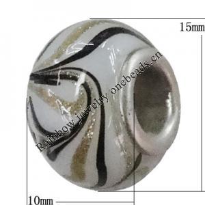 Handmade European style Lampwork Beads With Platinum Color Copper Core, 10x15mm Hole:5mm, Sold by PC