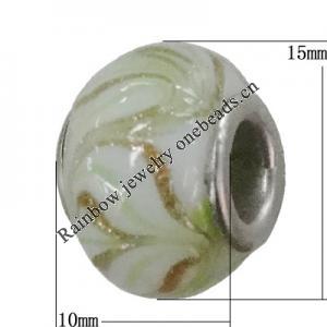 Handmade European style Lampwork Beads With Platinum Color Copper Core, 10x15mm Hole:5mm, Sold by PC