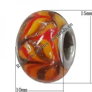 Handmade European style Lampwork Beads With Platinum Color Copper Core, 10x15mm Hole:5mm, Sold by PC