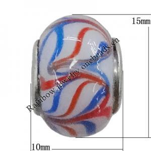 Handmade European style Lampwork Beads With Platinum Color Copper Core, 10x15mm Hole:5mm, Sold by PC