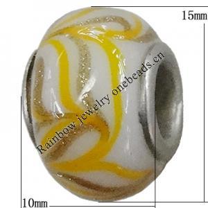 Handmade European style Lampwork Beads With Platinum Color Copper Core, 10x15mm Hole:5mm, Sold by PC