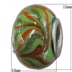 Handmade European style Lampwork Beads With Platinum Color Copper Core, 10x15mm Hole:5mm, Sold by PC