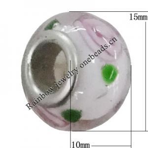 Handmade European style Lampwork Beads With Platinum Color Copper Core, 10x15mm Hole:5mm, Sold by PC