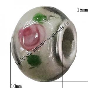 Handmade European style Lampwork Beads With Platinum Color Copper Core, 10x15mm Hole:5mm, Sold by PC