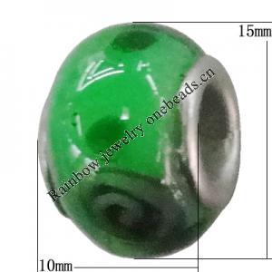 Handmade European style Lampwork Beads With Platinum Color Copper Core, 10x15mm Hole:5mm, Sold by PC