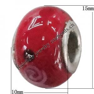 Handmade European style Lampwork Beads With Platinum Color Copper Core, 10x15mm Hole:5mm, Sold by PC