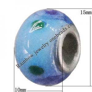 Handmade European style Lampwork Beads With Platinum Color Copper Core, 10x15mm Hole:5mm, Sold by PC