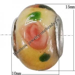 Handmade European style Lampwork Beads With Platinum Color Copper Core, 10x15mm Hole:5mm, Sold by PC