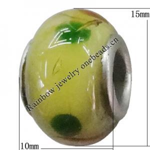 Handmade European style Lampwork Beads With Platinum Color Copper Core, 10x15mm Hole:5mm, Sold by PC