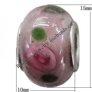 Handmade European style Lampwork Beads With Platinum Color Copper Core, 10x15mm Hole:5mm, Sold by PC