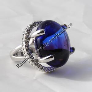 Metal Alloy & Lampwork Glass Ring, Hole:About 16mm, Sold by PC 