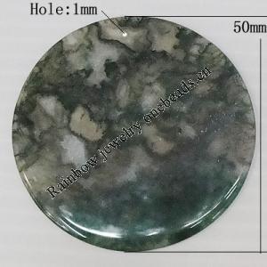 Agate Pendant,“Sadiess Grass” Flat Round 50mm Hole:1mm, Sold by PC