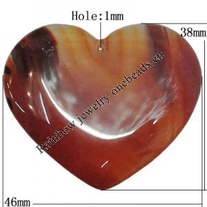 Agate Pendant,“Autumn Sonata” Heart 46x38mm Hole:1mm, Sold by PC
