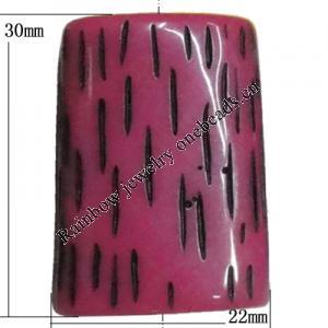 Resin Bead, Rectangle 30x22mm Hole:2mm, Sold by Bag