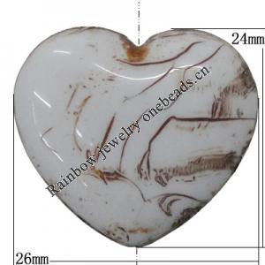 Acrylic Beads, Heart 26x24mm Hole:2mm, Sold by Bag