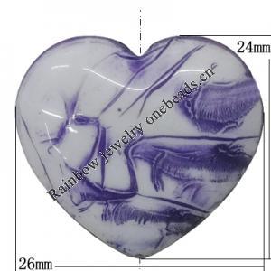 Acrylic Beads, Heart 26x24mm Hole:2mm, Sold by Bag