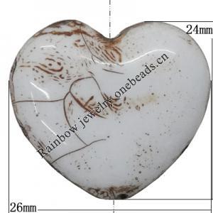 Acrylic Beads, Heart 26x24mm Hole:2mm, Sold by Bag