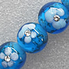 Gold Sand Lampwork Beads with Acrylic Zircon, Round 16mm Hole: About 1.5mm, Sold by PC