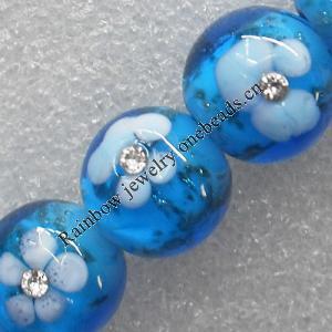 Gold Sand Lampwork Beads with Acrylic Zircon, Round 18mm Hole: About 1.5mm, Sold by PC 