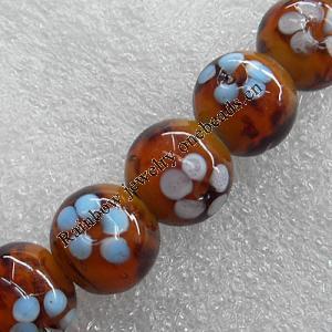 Gold Sand Lampwork Beads, Round 16mm Hole: About 1.5mm, Sold by PC