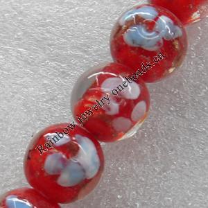 Gold Sand Lampwork Beads, Round 18mm Hole: About 1.5mm, Sold by PC