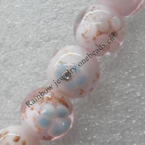 Gold Sand Lampwork Beads with Acrylic Zircon, Round 16mm Hole: About 1.5mm, Sold by PC