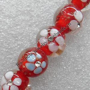 Gold Sand Lampwork Beads with Acrylic Zircon, Round 18mm Hole: About 1.5mm, Sold by PC