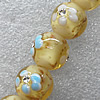 Gold Sand Lampwork Beads with Acrylic Zircon, Round 16mm Hole: About 1.5mm, Sold by PC